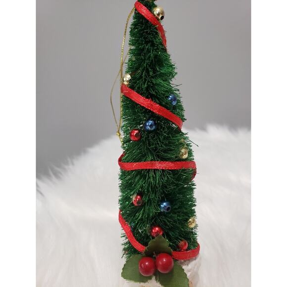 Santa Head Bottle Brush Tree Christmas Ornament Vintage Kitschy Retro Decor - Picture 3 of 4